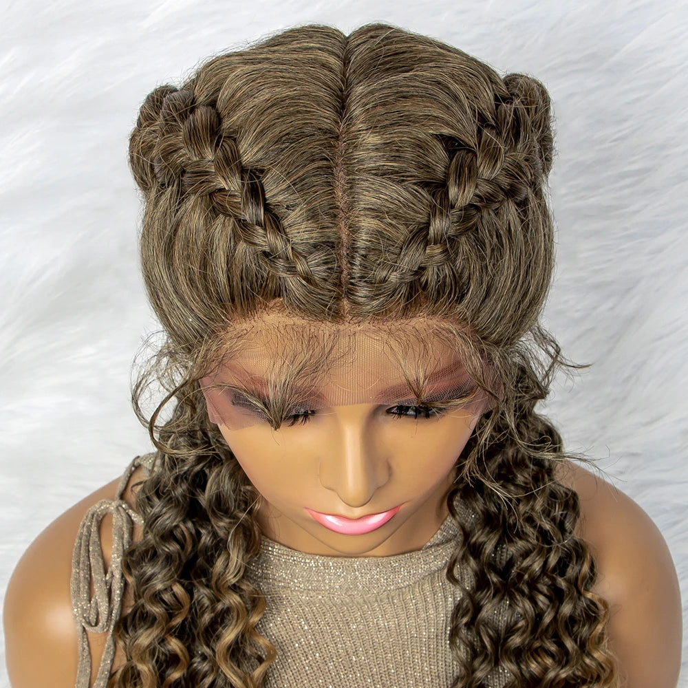 Braided Wigs Synthetic Lace Front Hair Wig Curly Water Wave Wig For African Woman Afro Frontal Cornrow Twist Boxing Braided Wigs