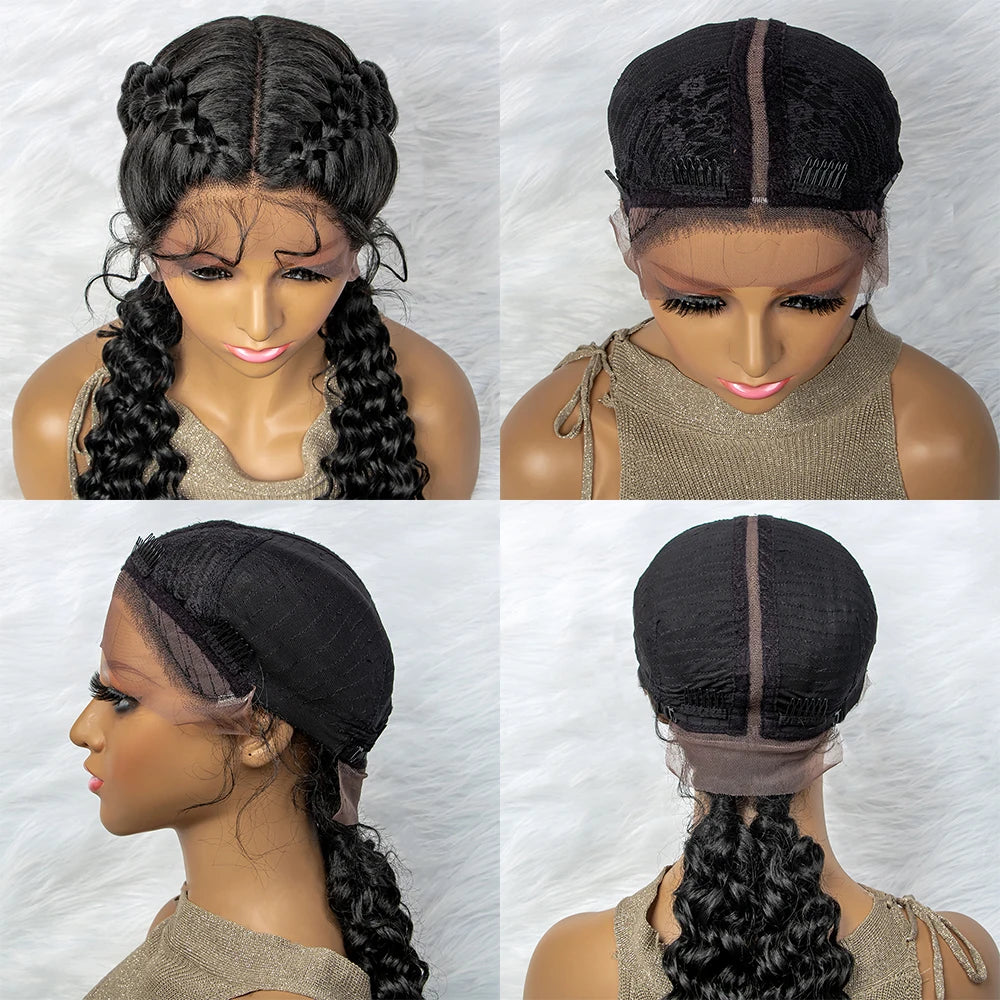 Braided Wigs Synthetic Lace Front Hair Wig Curly Water Wave Wig For African Woman Afro Frontal Cornrow Twist Boxing Braided Wigs