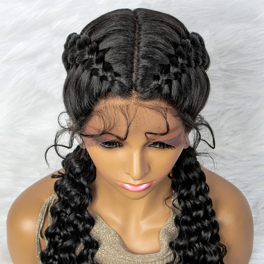 Braided Wigs Synthetic Lace Front Hair Wig Curly Water Wave Wig For African Woman Afro Frontal Cornrow Twist Boxing Braided Wigs