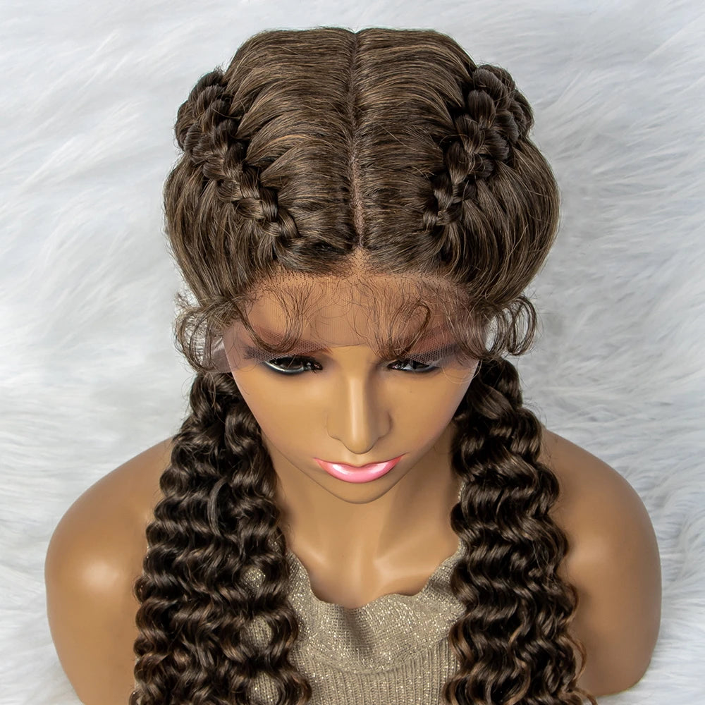 Braided Wigs Synthetic Lace Front Hair Wig Curly Water Wave Wig For African Woman Afro Frontal Cornrow Twist Boxing Braided Wigs