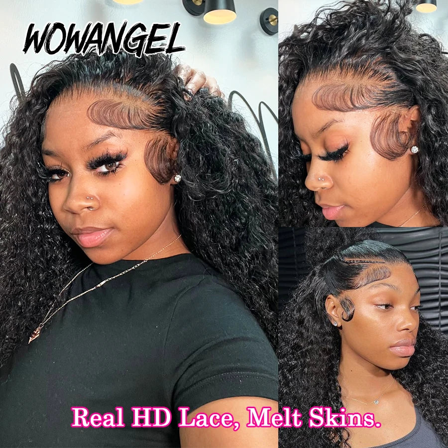 Invisible Drawstring Cap 360 HD Lace Frontal Wigs Water Wave Full Lace Wigs Glueless Human Hair Wigs High Ponytail Curly Wigs