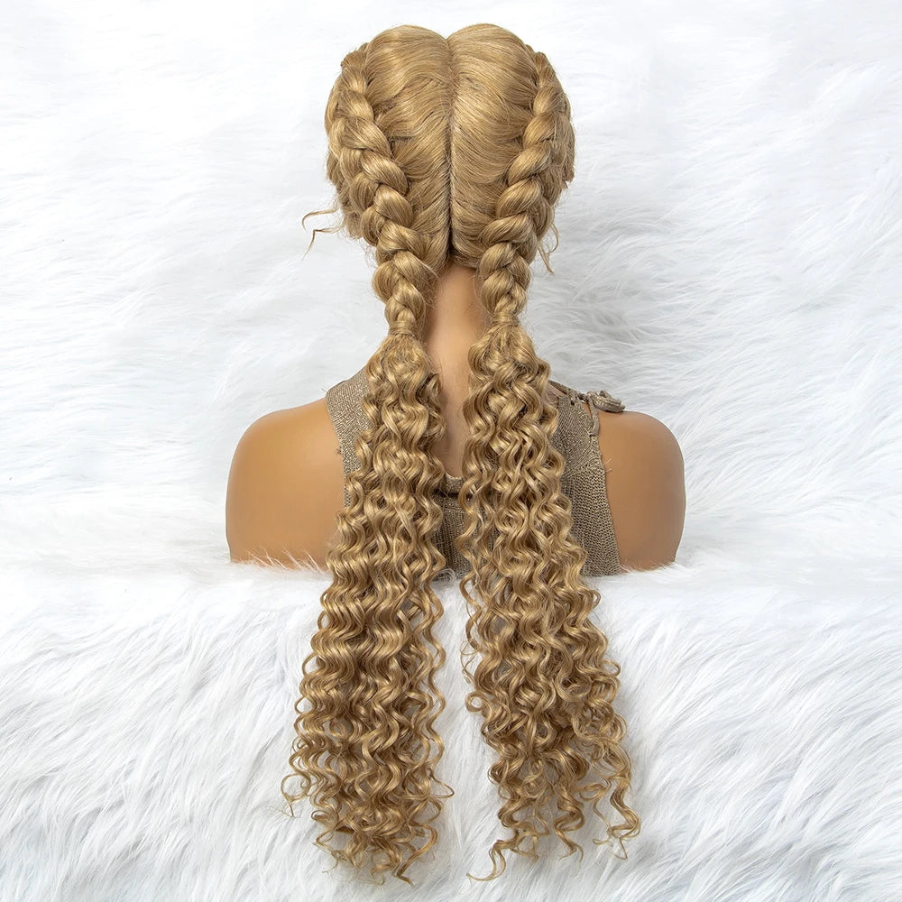 Braided Wigs Synthetic Lace Front Hair Wig Curly Water Wave Wig For African Woman Afro Frontal Cornrow Twist Boxing Braided Wigs