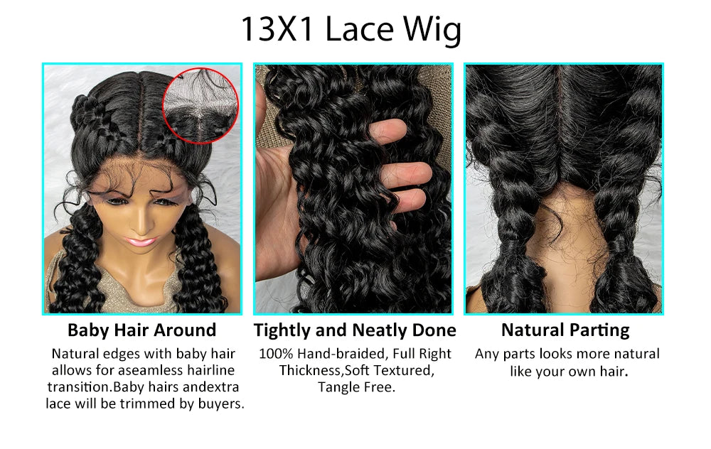 Braided Wigs Synthetic Lace Front Hair Wig Curly Water Wave Wig For African Woman Afro Frontal Cornrow Twist Boxing Braided Wigs