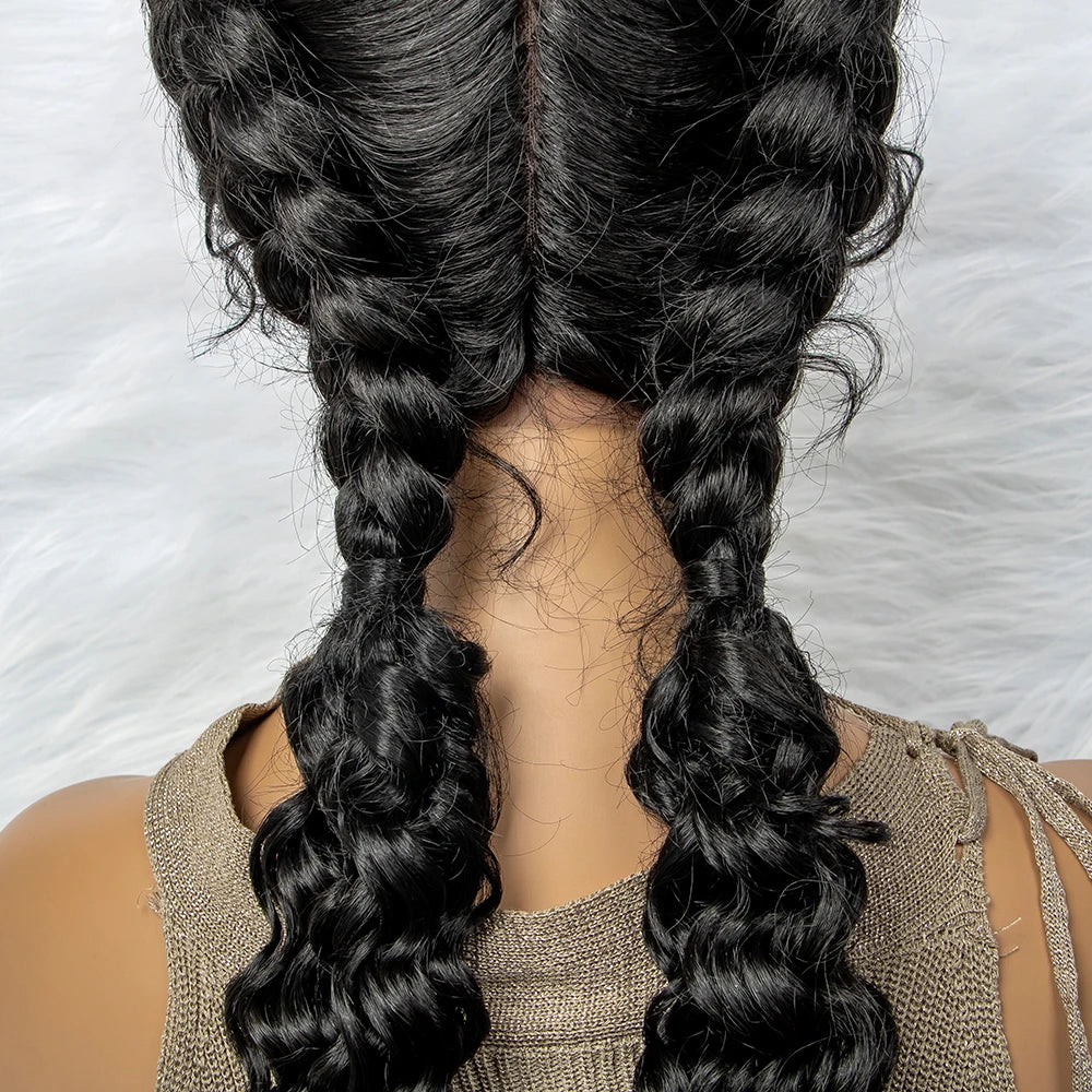 Braided Wigs Synthetic Lace Front Hair Wig Curly Water Wave Wig For African Woman Afro Frontal Cornrow Twist Boxing Braided Wigs