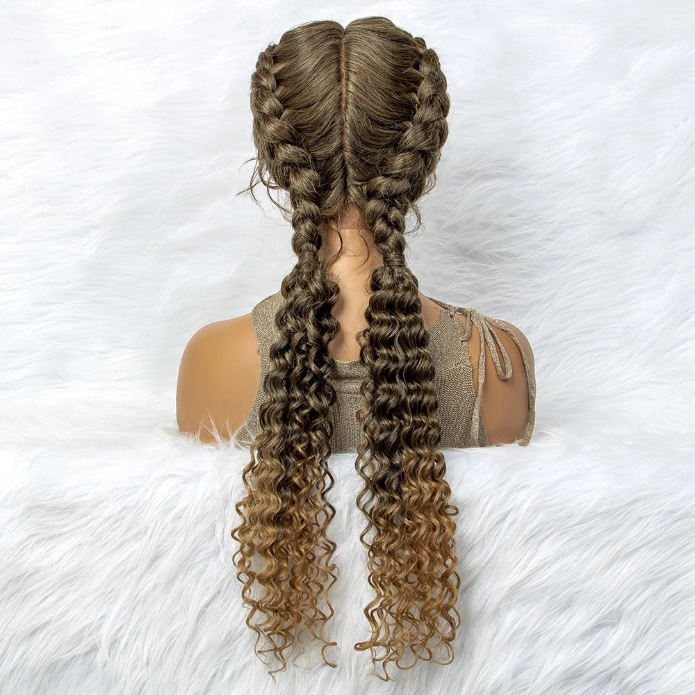 Braided Wigs Synthetic Lace Front Hair Wig Curly Water Wave Wig For African Woman Afro Frontal Cornrow Twist Boxing Braided Wigs