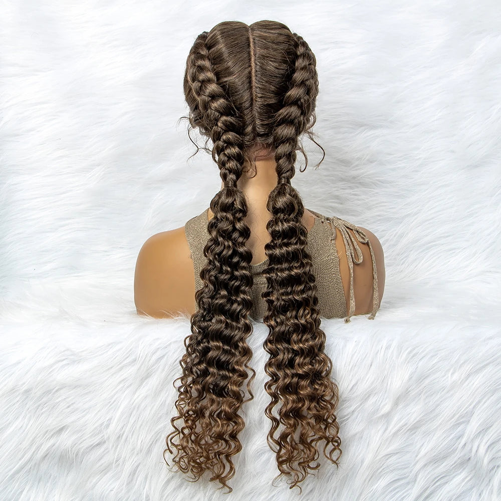 Braided Wigs Synthetic Lace Front Hair Wig Curly Water Wave Wig For African Woman Afro Frontal Cornrow Twist Boxing Braided Wigs