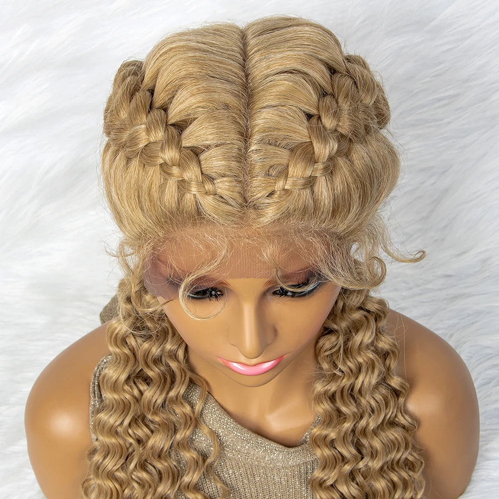 Braided Wigs Synthetic Lace Front Hair Wig Curly Water Wave Wig For African Woman Afro Frontal Cornrow Twist Boxing Braided Wigs
