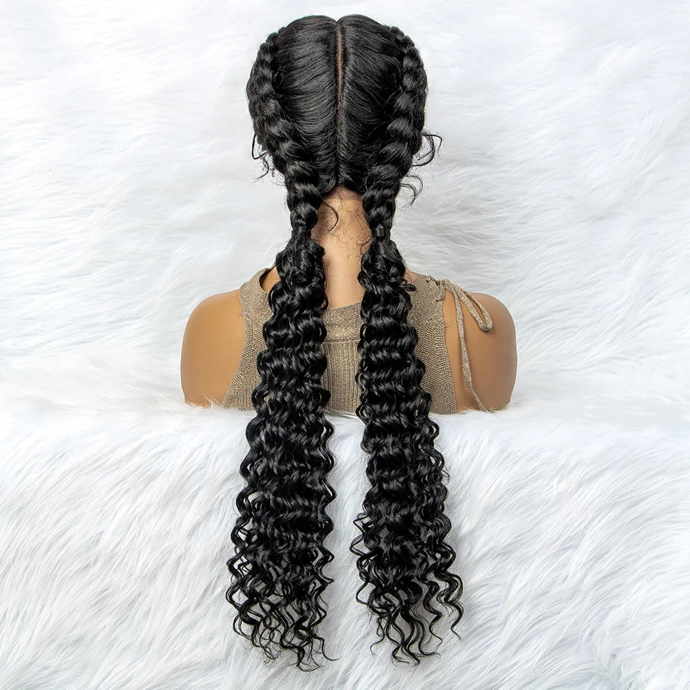 Braided Wigs Synthetic Lace Front Hair Wig Curly Water Wave Wig For African Woman Afro Frontal Cornrow Twist Boxing Braided Wigs