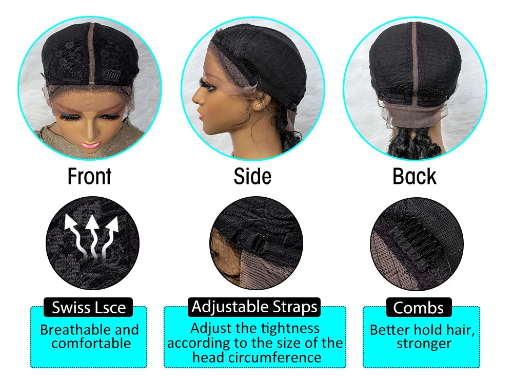 Braided Wigs Synthetic Lace Front Hair Wig Curly Water Wave Wig For African Woman Afro Frontal Cornrow Twist Boxing Braided Wigs
