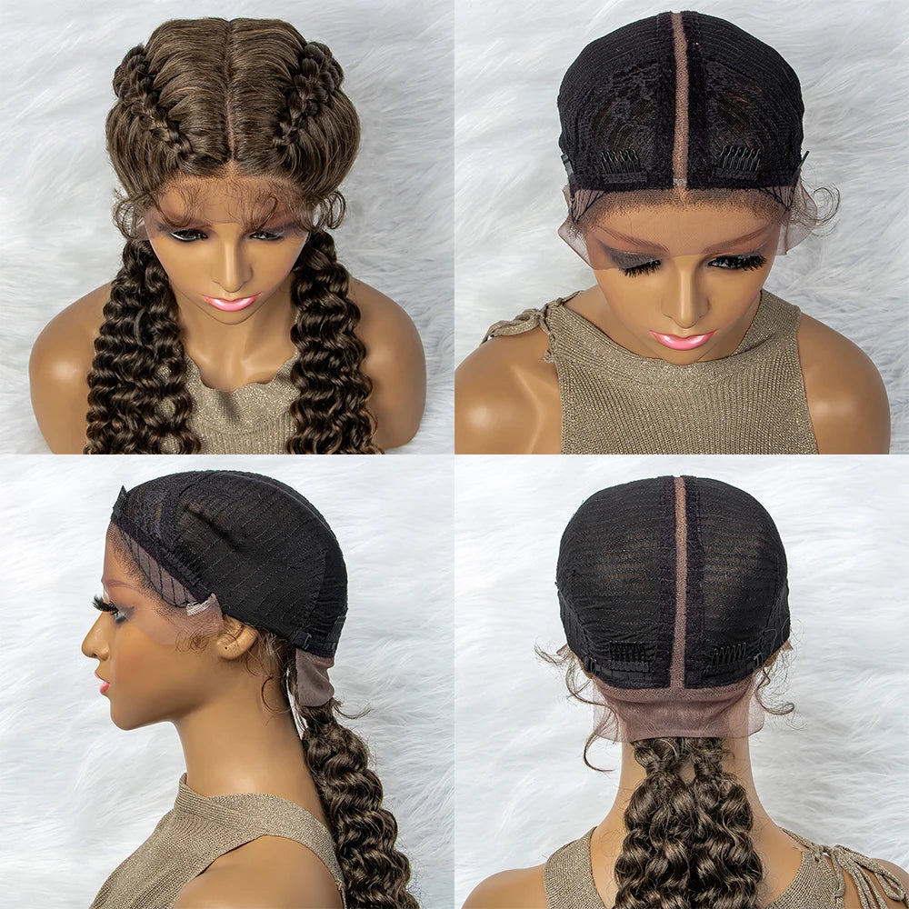 Braided Wigs Synthetic Lace Front Hair Wig Curly Water Wave Wig For African Woman Afro Frontal Cornrow Twist Boxing Braided Wigs