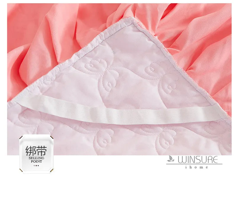 Korea Solid Brushed Bedspread Set Lace Quilted Queen King Size Ruffles Bedskirt Double Bed Cover with 2 Pillowcases