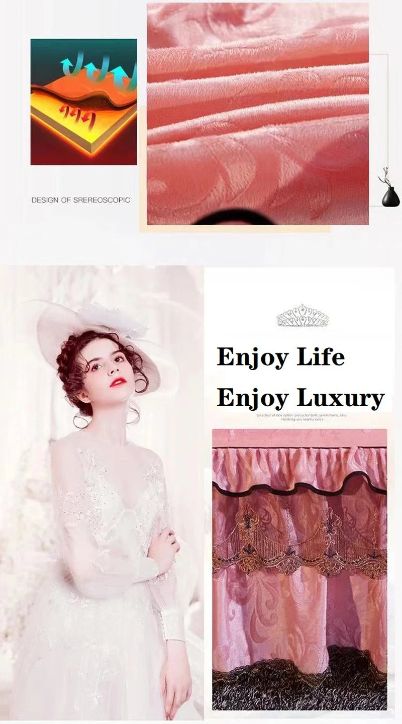 3pcs Set Good Quality Embossing Velvet Bed Skirt 1pc Romance Elegant Coral Fleece Bedspread Included 2pcs Pillowcase