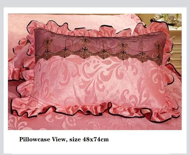 3pcs Set Good Quality Embossing Velvet Bed Skirt 1pc Romance Elegant Coral Fleece Bedspread Included 2pcs Pillowcase