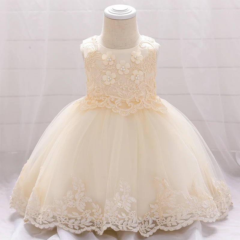 Baptism Party Dress for Infant Flower Baby Girl Dress 1 Year Birthday Lace Tutu Dress Prom Pageant Vestido Princess Dress 0-24M
