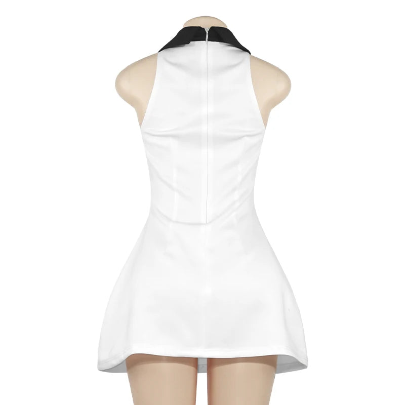 2024 Summer New Solid Color Sleeveless Collar Splicing Short Slim Casual Dress