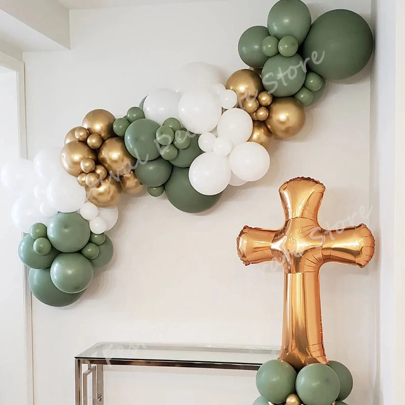 Baptism Pink White Balloon Garland Mon Baptême Christening Cross Balloons for Baby First Communion Baby Shower Party Backdrop