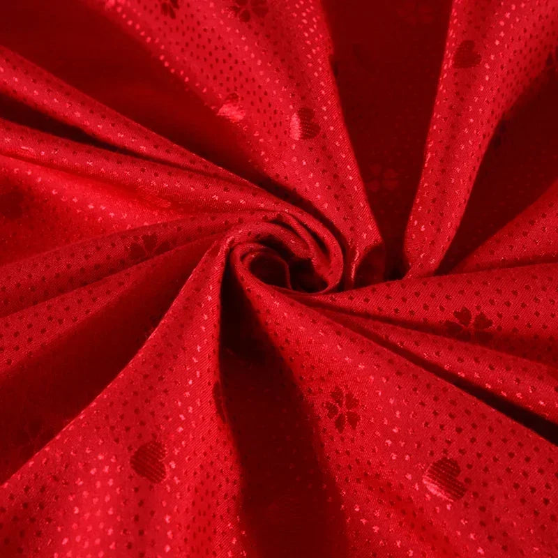 Red Jacquard Satin Bedding Sets Luxury Royal Princess Wedding Heart-shaped Lace Duvet Cover Flat Sheet Bedspread Pillowcases