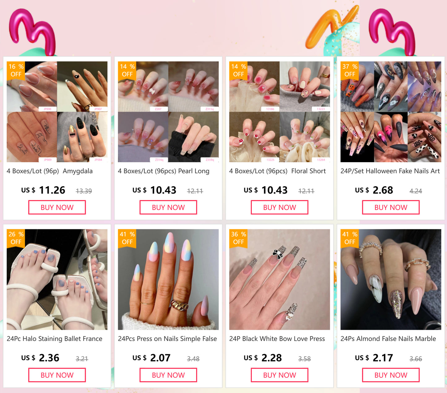 24Pcs Blusher Halo Dyeing Love French Press on Nails Reusable False Nail Removable Fake Nails Short Round Coffin Nail with Glue