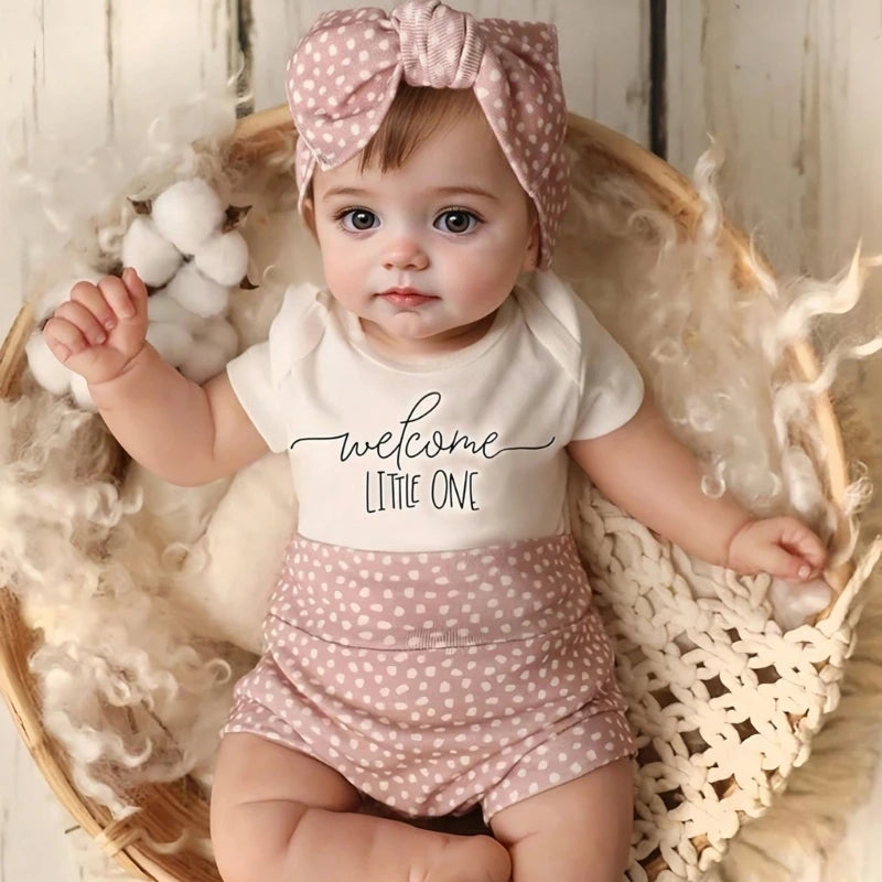 Welcome Outfit Jumpsuit and Hairband Pants Set for Newborn Photo Wear Baby Photography Clothes Photostudio Accessories
