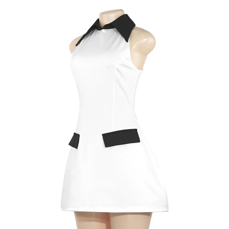 2024 Summer New Solid Color Sleeveless Collar Splicing Short Slim Casual Dress