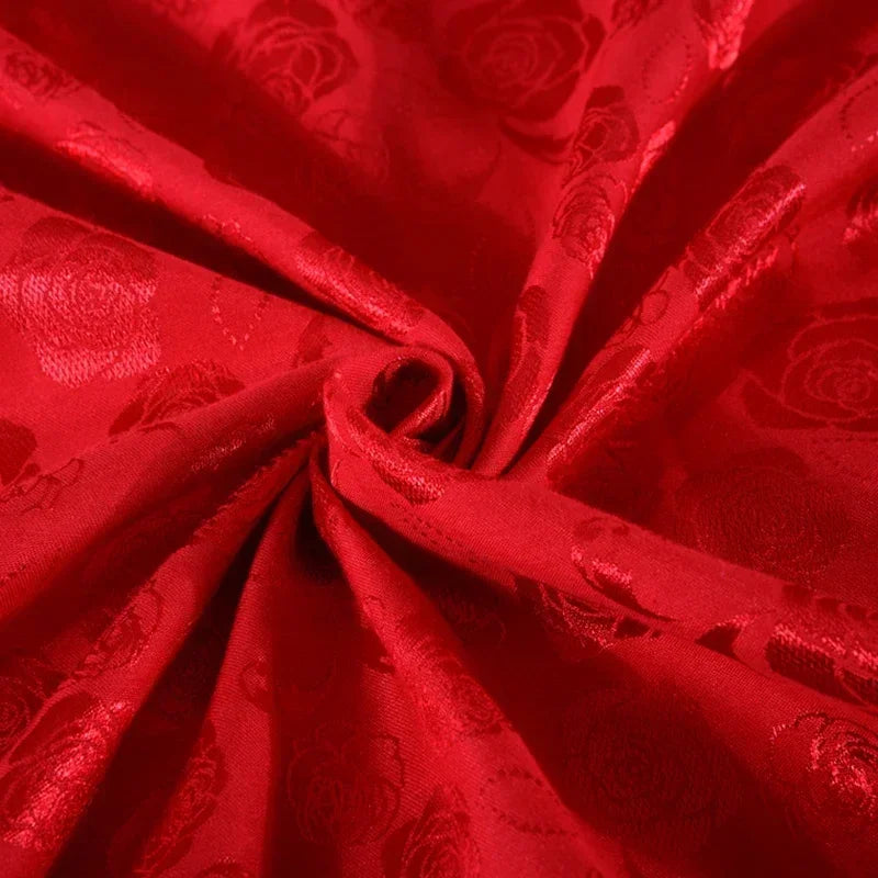 Red Jacquard Satin Bedding Sets Luxury Royal Princess Wedding Heart-shaped Lace Duvet Cover Flat Sheet Bedspread Pillowcases