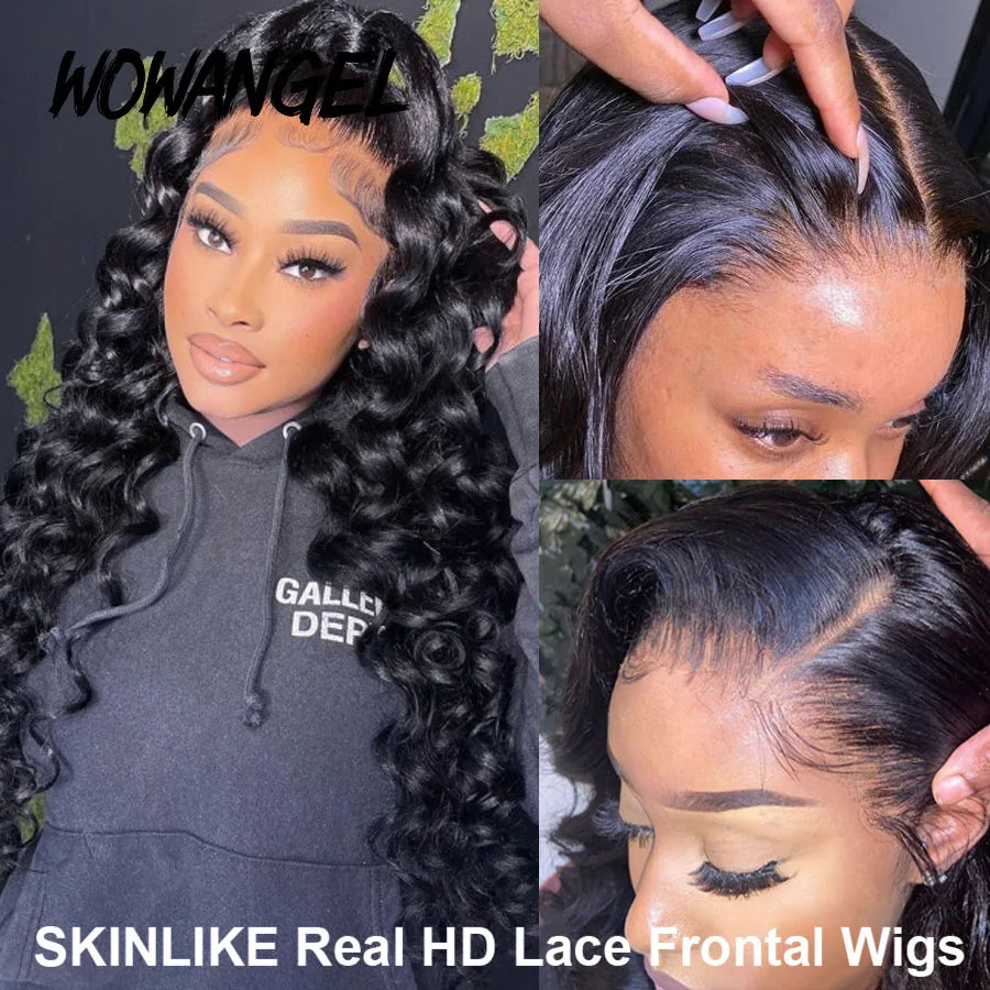 Wow Angel 250% Loose Wave Wig Full Lace Wigs HD Lace Frontal Wigs Melt Skins Deep Part Natural Scalp Full Frontal Wigs For Women
