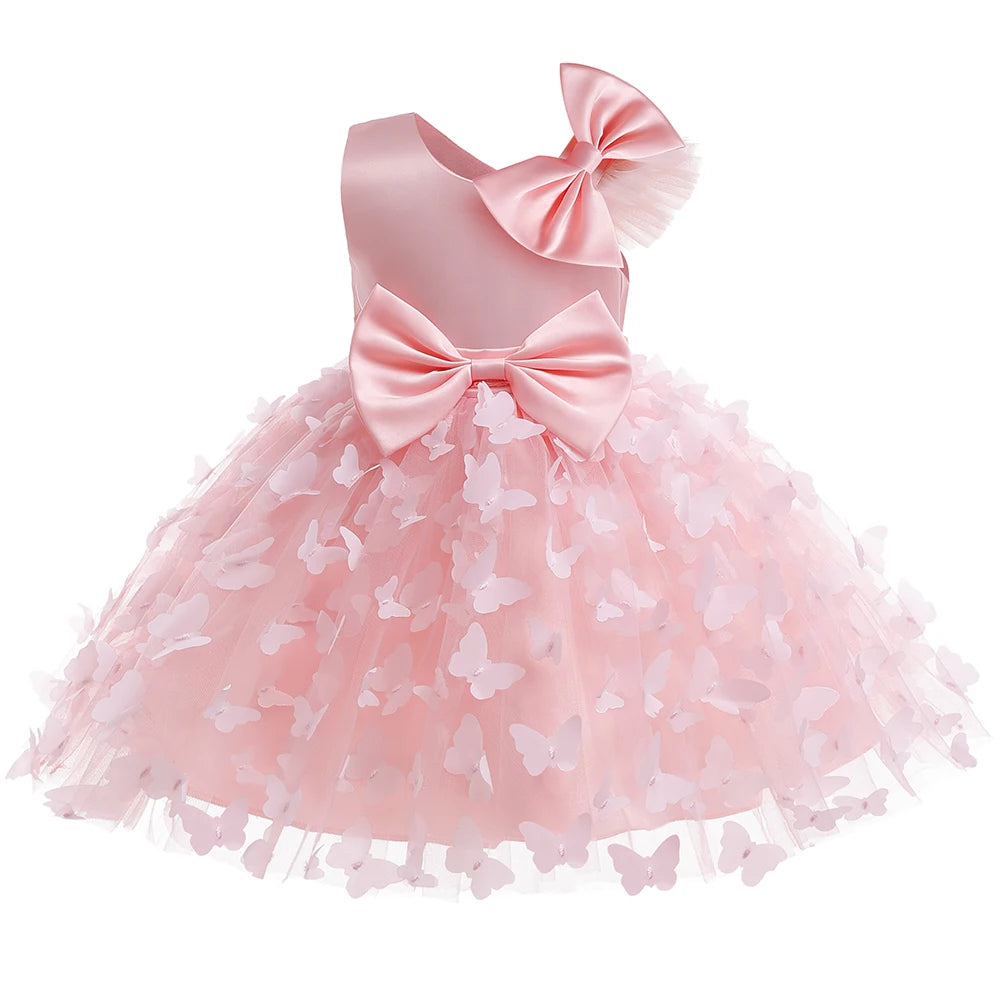 Baby Girls Baptism Dress Children's Cotton Mesh Princess Dress Kid Flying Sleeve Christening Vestidos Butterfly Tutu Clothes