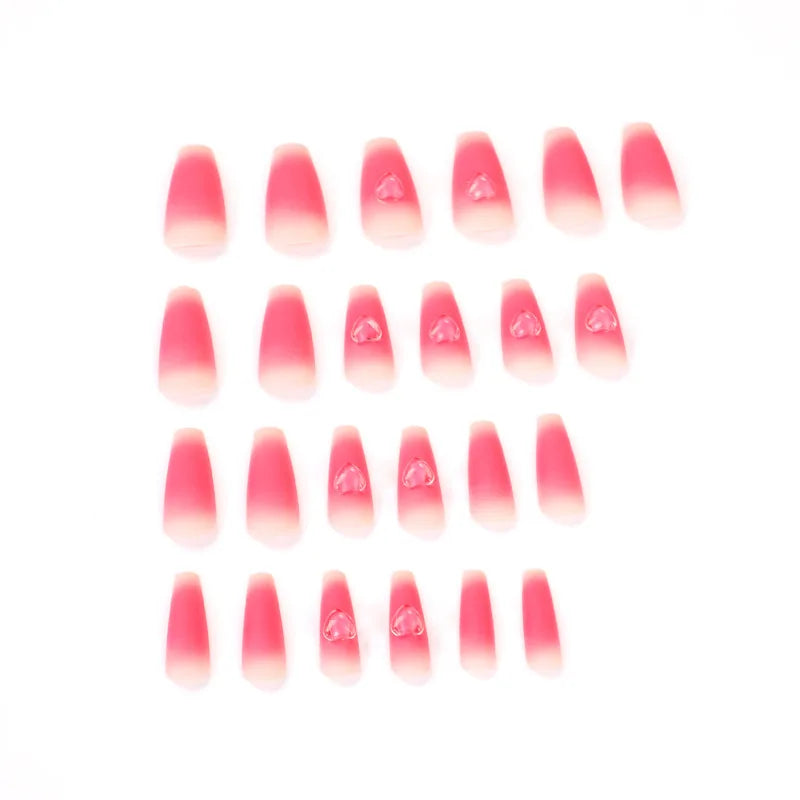 24Pcs Blusher Halo Dyeing Love French Press on Nails Reusable False Nail Removable Fake Nails Short Round Coffin Nail with Glue