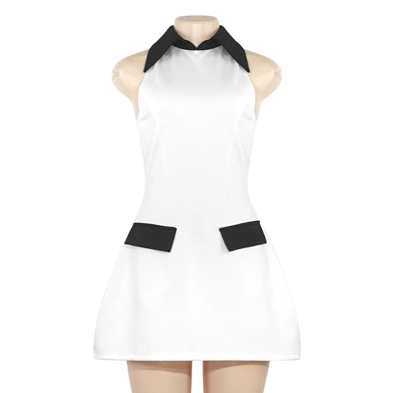 2024 Summer New Solid Color Sleeveless Collar Splicing Short Slim Casual Dress