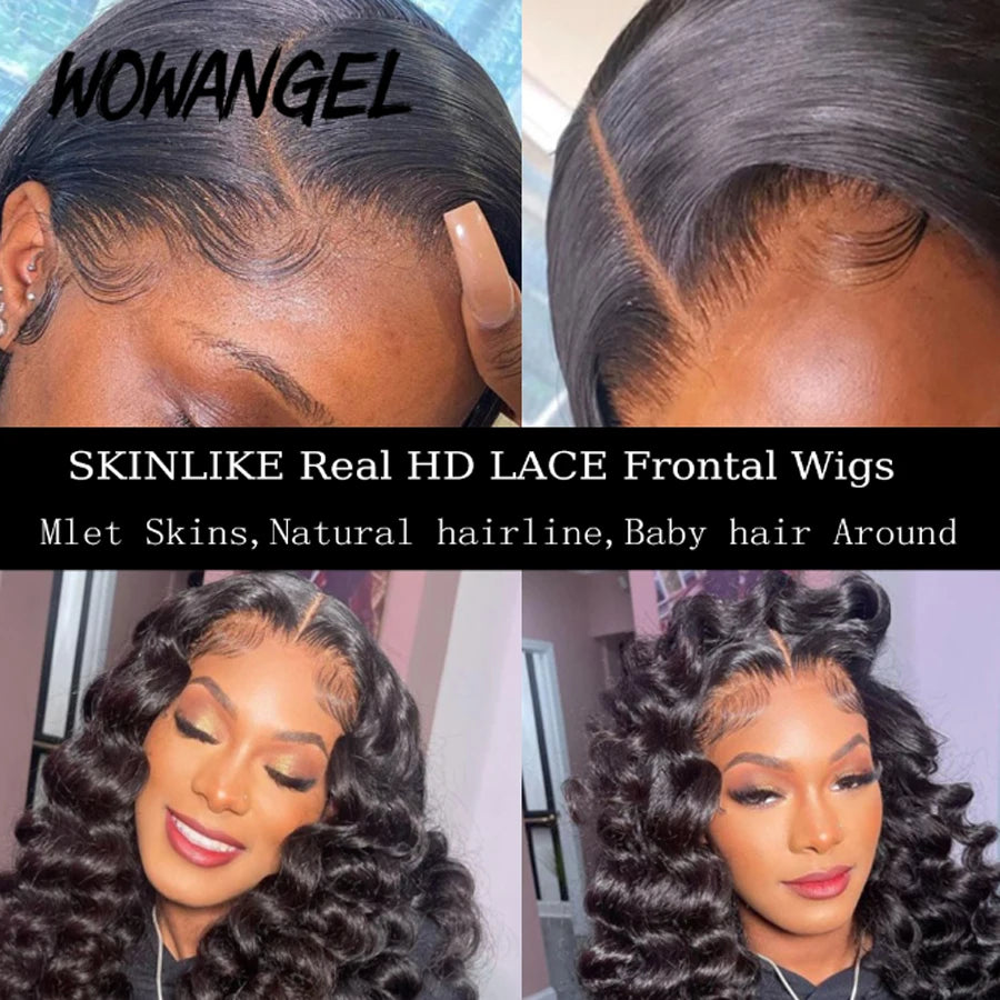 Wow Angel 250% Loose Wave Wig Full Lace Wigs HD Lace Frontal Wigs Melt Skins Deep Part Natural Scalp Full Frontal Wigs For Women