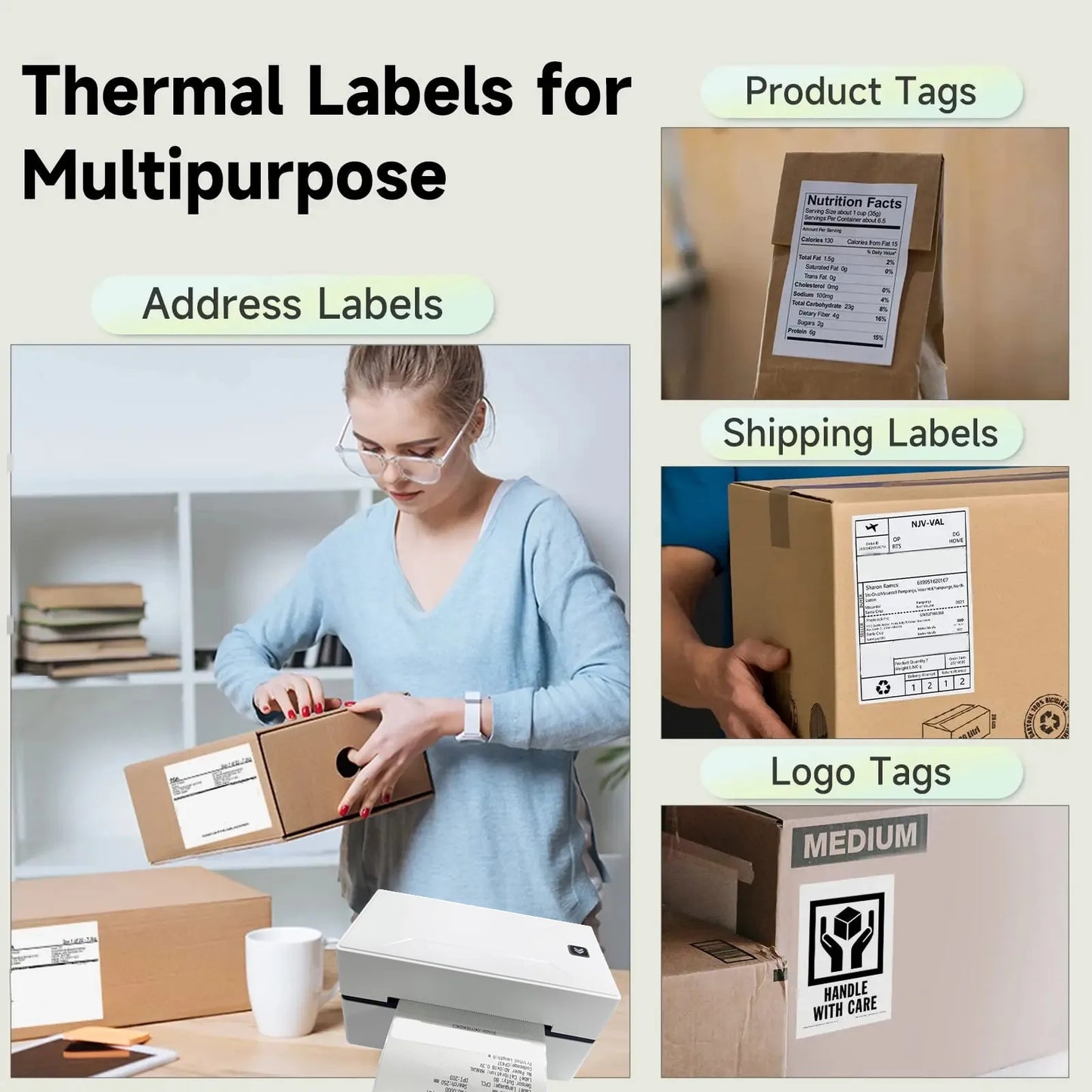 4x6 Inch Direct Thermal Labels 500 Labels Per stacked -Strong Adhesive, Labels Resistant to Water & Grease For shipping label