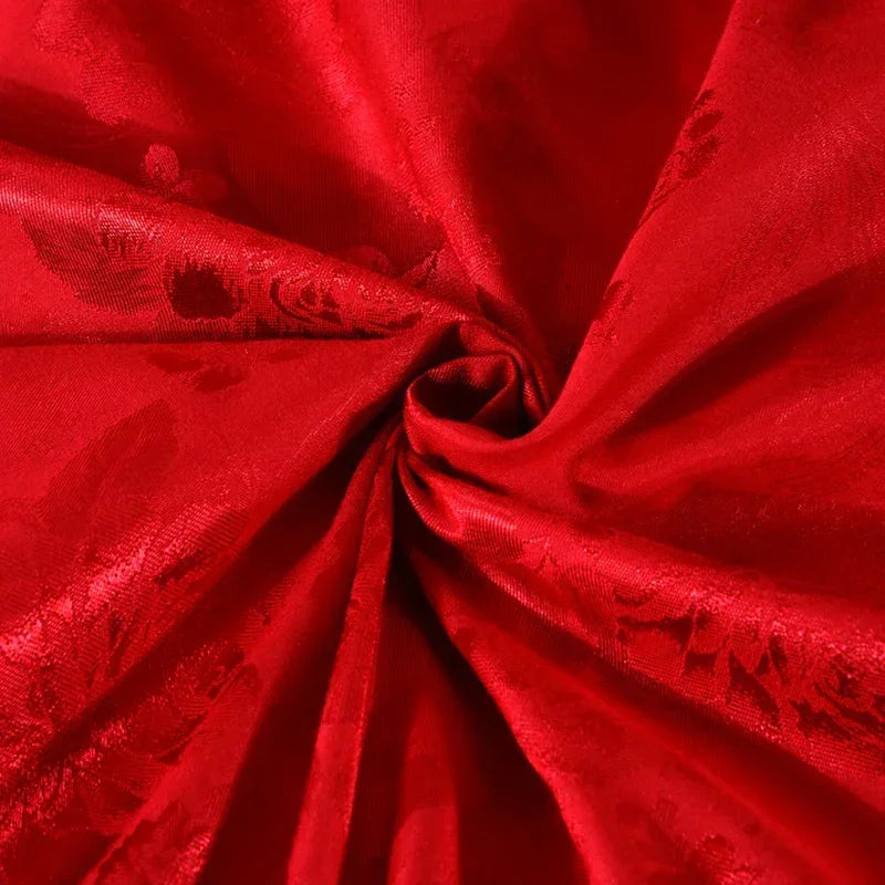 Red Jacquard Satin Bedding Sets Luxury Royal Princess Wedding Heart-shaped Lace Duvet Cover Flat Sheet Bedspread Pillowcases