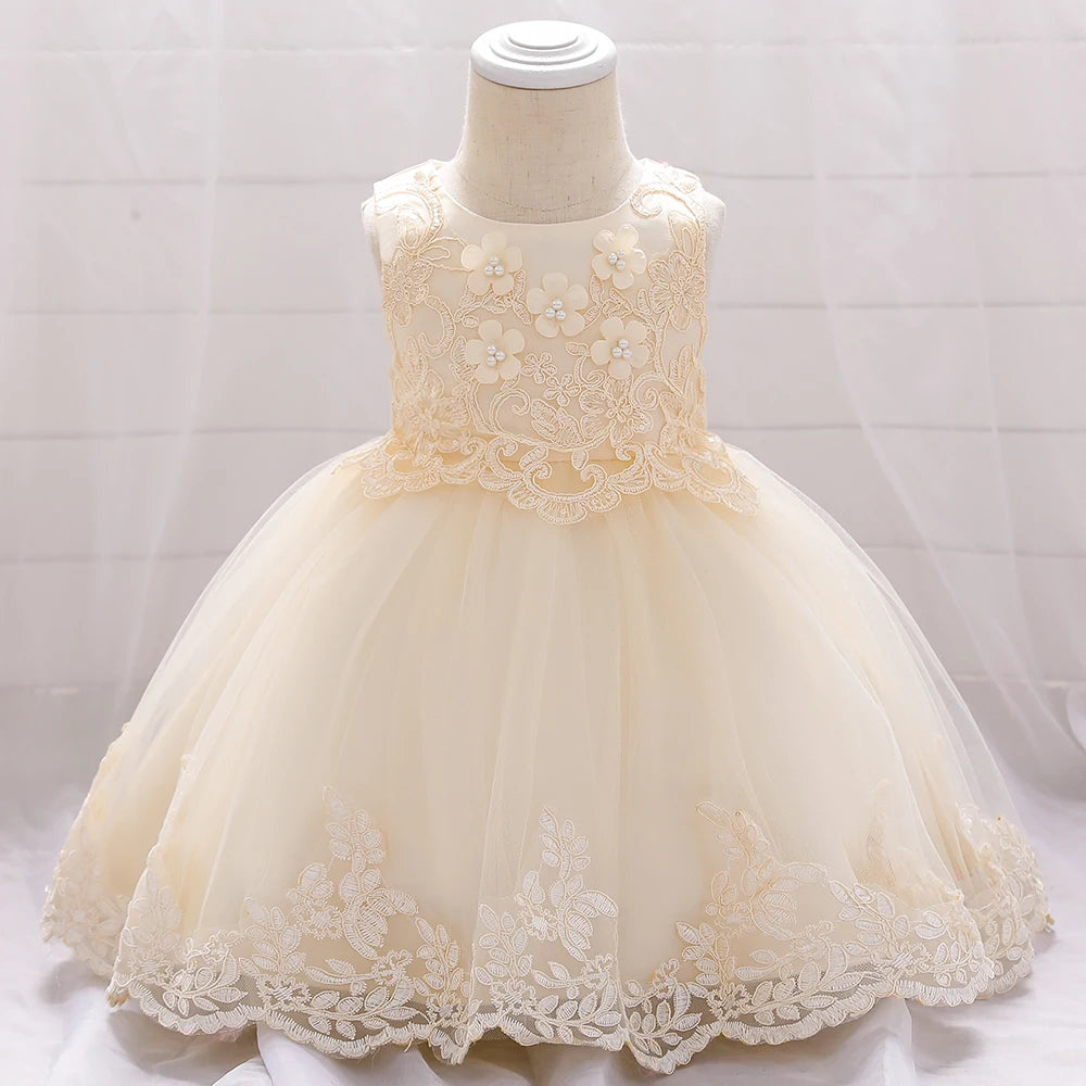 Baptism Party Dress for Infant Flower Baby Girl Dress 1 Year Birthday Lace Tutu Dress Prom Pageant Vestido Princess Dress 0-24M