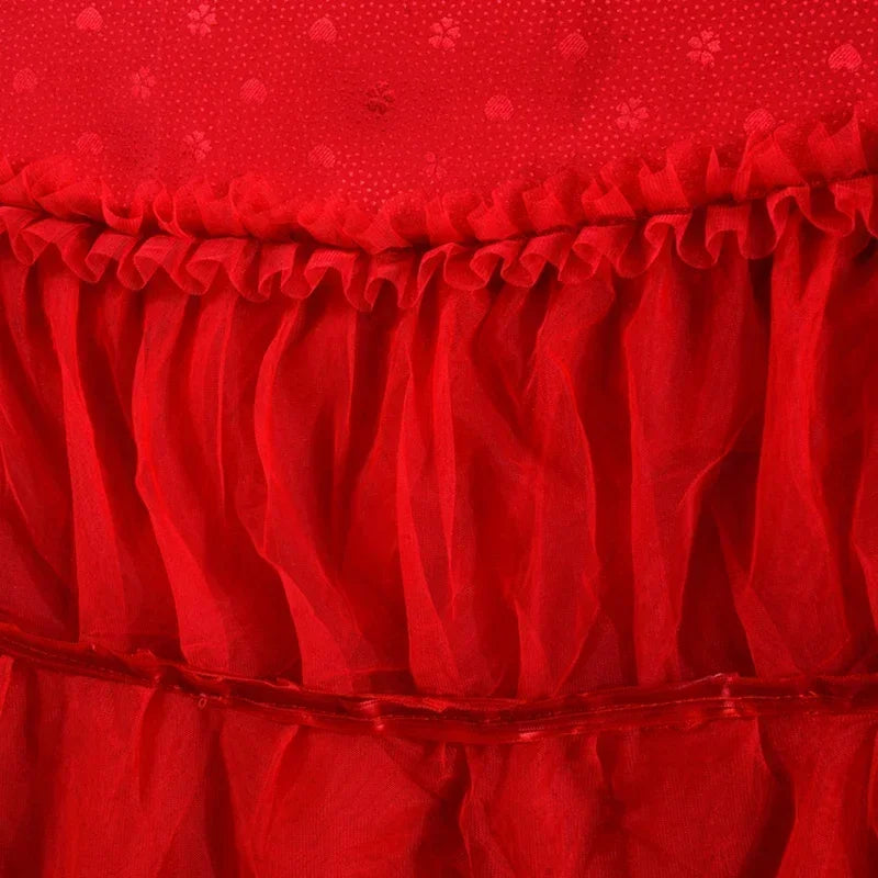 Red Jacquard Satin Bedding Sets Luxury Royal Princess Wedding Heart-shaped Lace Duvet Cover Flat Sheet Bedspread Pillowcases