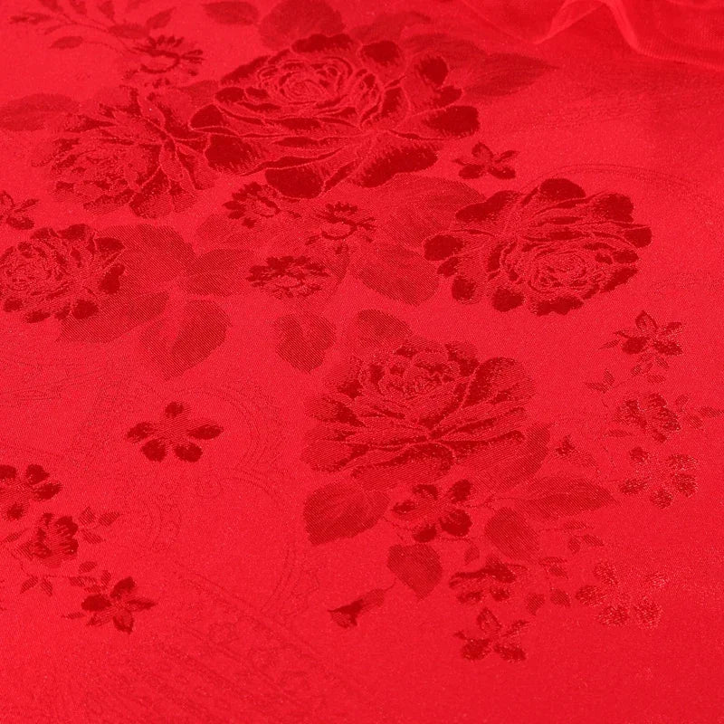 Red Jacquard Satin Bedding Sets Luxury Royal Princess Wedding Heart-shaped Lace Duvet Cover Flat Sheet Bedspread Pillowcases