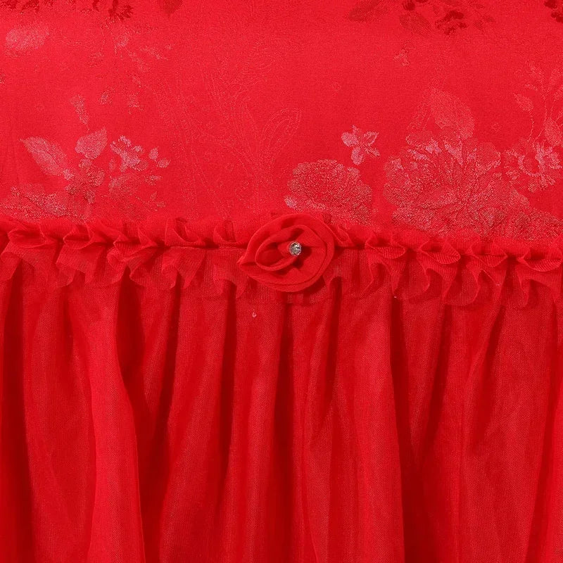 Red Jacquard Satin Bedding Sets Luxury Royal Princess Wedding Heart-shaped Lace Duvet Cover Flat Sheet Bedspread Pillowcases