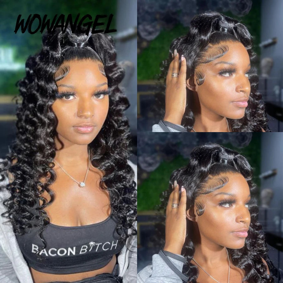 Wow Angel 250% Loose Wave Wig Full Lace Wigs HD Lace Frontal Wigs Melt Skins Deep Part Natural Scalp Full Frontal Wigs For Women