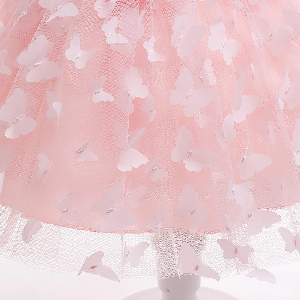 Baby Girls Baptism Dress Children's Cotton Mesh Princess Dress Kid Flying Sleeve Christening Vestidos Butterfly Tutu Clothes