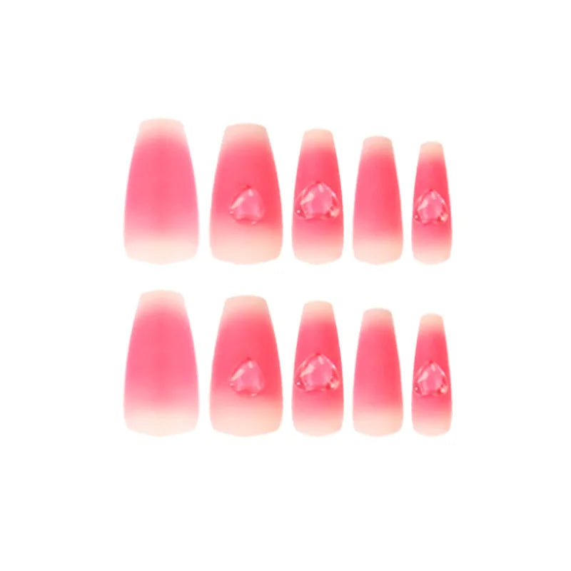 24Pcs Blusher Halo Dyeing Love French Press on Nails Reusable False Nail Removable Fake Nails Short Round Coffin Nail with Glue