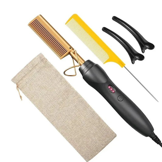 Ceramic Heating Hair Straightener Comb Ceramic Coating with 3 Heat Levels & Anti-Frizz for Natural Hair Beard Wigs and Curling