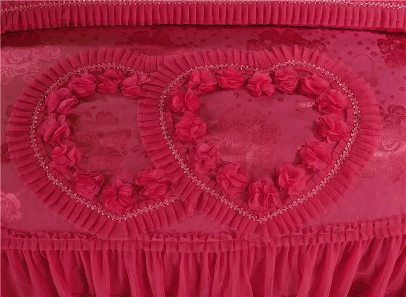 Silk Cotton Jacquard soul mates Luxury Wedding Bedding Set Lace Duvet Cover Bedspread pillowcases Queen King Size 4/6pcs