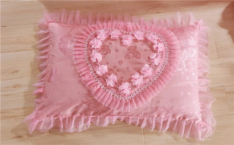 Silk Cotton Jacquard soul mates Luxury Wedding Bedding Set Lace Duvet Cover Bedspread pillowcases Queen King Size 4/6pcs