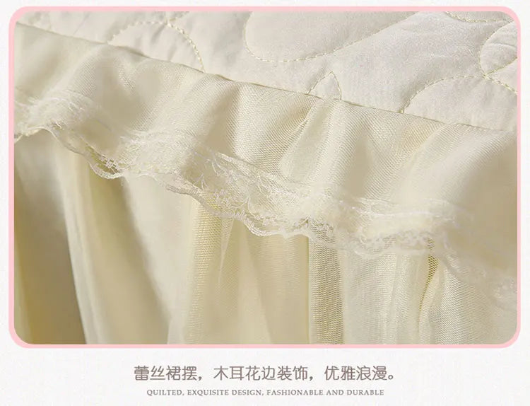 New White Pink Lace Bed Skirt Romantic Flower Pattern Polyester Ruffled Bedspreads Bed Skirt Queen Covers Sheet Home Room Decor