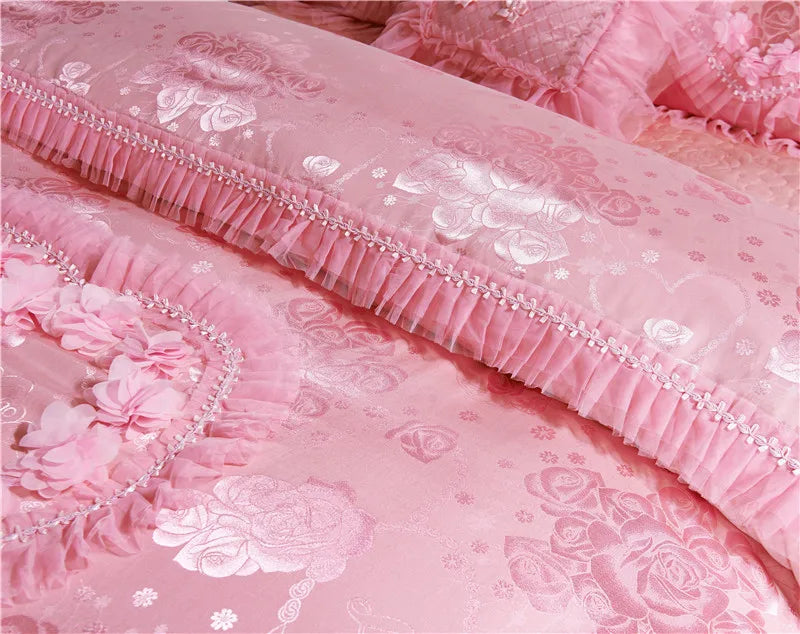 Silk Cotton Jacquard soul mates Luxury Wedding Bedding Set Lace Duvet Cover Bedspread pillowcases Queen King Size 4/6pcs
