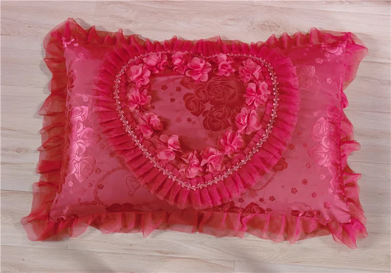 Silk Cotton Jacquard soul mates Luxury Wedding Bedding Set Lace Duvet Cover Bedspread pillowcases Queen King Size 4/6pcs