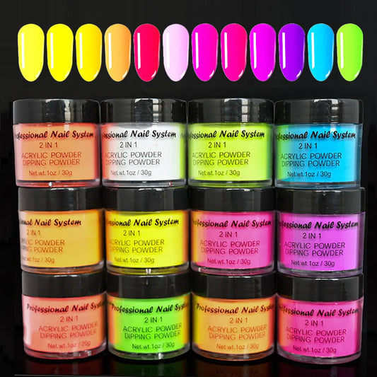 1 OZ/Bottle (30g) Acrylic Powder Dipping Powder Neon Pigment Fluorescent Crystal Powder Building Nail Art Acrylic Powder