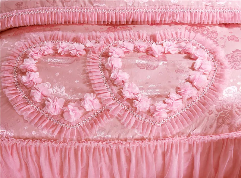 Silk Cotton Jacquard soul mates Luxury Wedding Bedding Set Lace Duvet Cover Bedspread pillowcases Queen King Size 4/6pcs