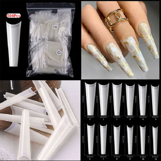 Nail Tips 504pcs Natural Clear French Coffin Fake Nails Half Cover Acrylic Nails Capsule C-Curve False Nails