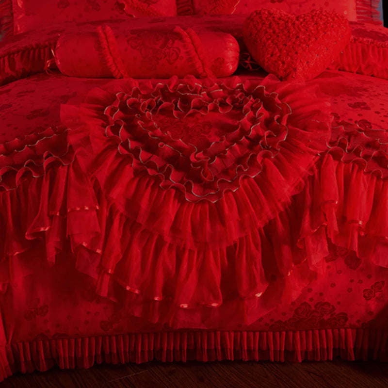 Pink Jacquard Satin Cotton Bedding Set, Luxury Princess Lace Embroidery Duvet Cover Sets, Bed Sheet, Pillowcases, Home Textile