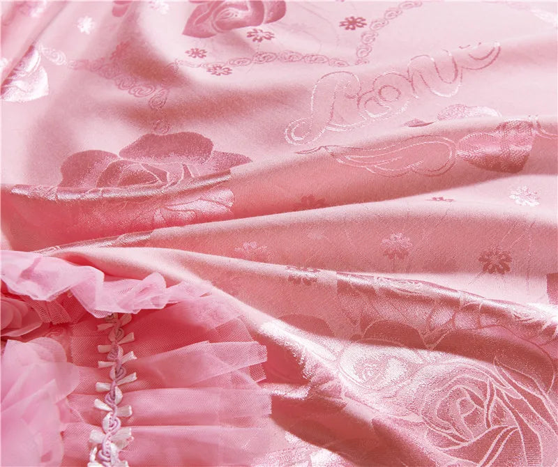 Silk Cotton Jacquard soul mates Luxury Wedding Bedding Set Lace Duvet Cover Bedspread pillowcases Queen King Size 4/6pcs